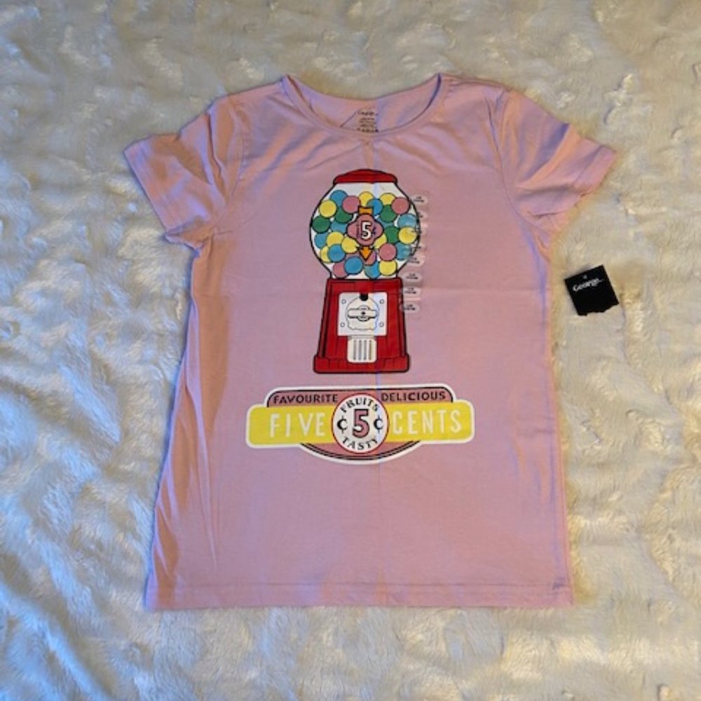 $12 ADD ON George Pink Bubble Gum Machine T-Shirt Girls Size L 14/16 Rare NWT